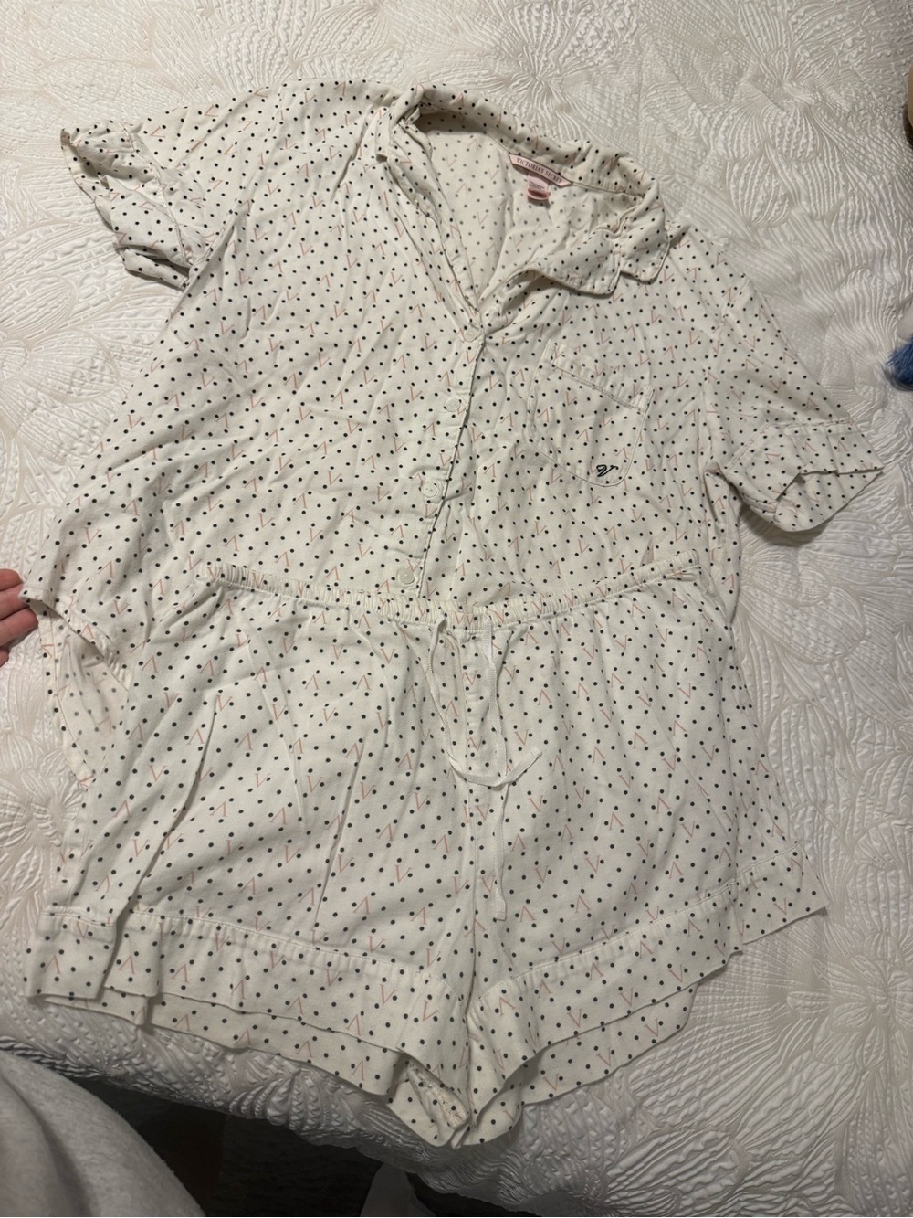 Victoria's Secret Cream Top with Black Dot & Pink Accent